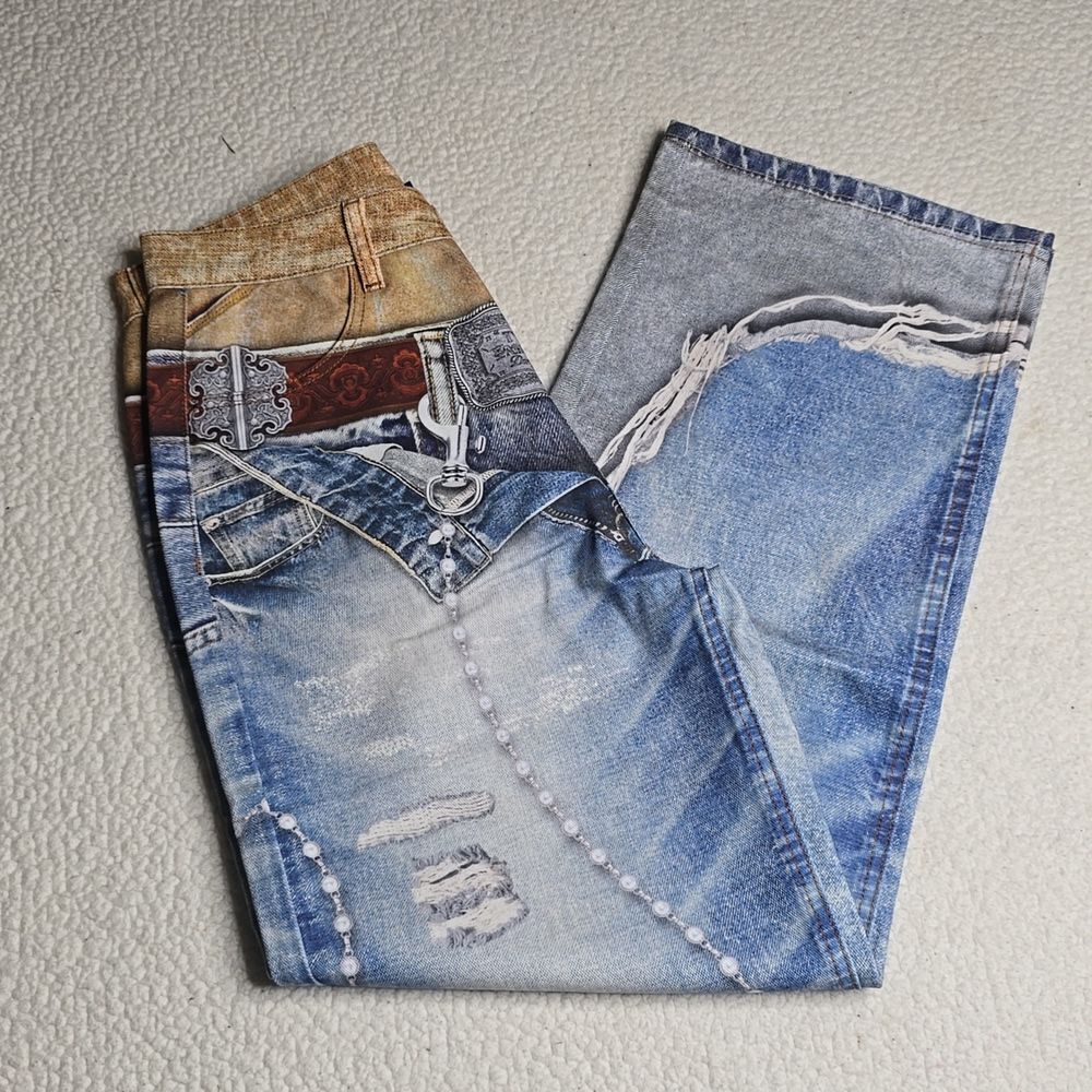 3169 NWT YADcrew丨3D Waistband Print Loose Fit Denim Jeans Sz Small - Picture 3 of 14
